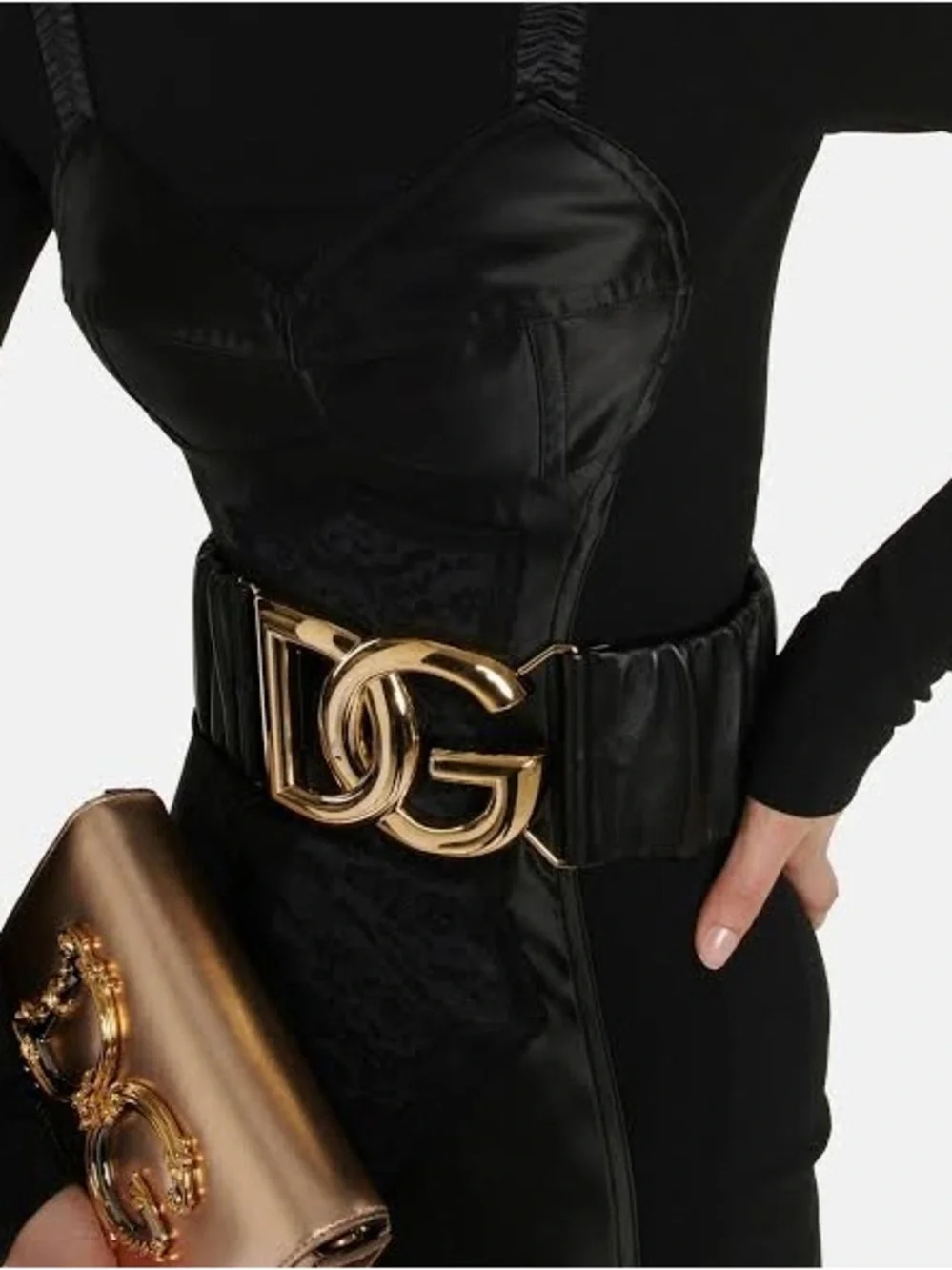 Dolce & Gabbana Black Leather Belt with Gold DG Buckle (jumbo) AUTHENTIC